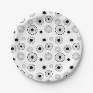 Circle Starburts Pattern- Black & White Paper Plate