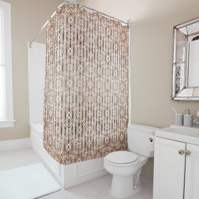 Circle Tiles & Stripes Pattern Shower Curtain (In Situ)