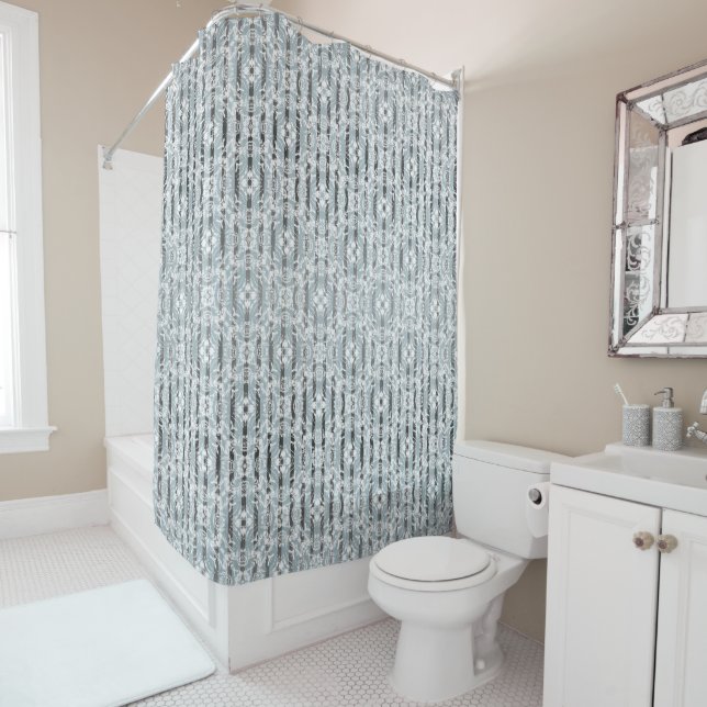 Circle Tiles & Stripes Pattern Shower Curtain (In Situ)