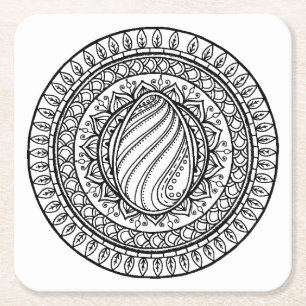 Circle Tribal Doodle Square Paper Coaster