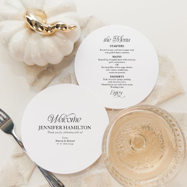 Circle Wedding Menu and Place Card With Guest Name (Creator Uploaded)