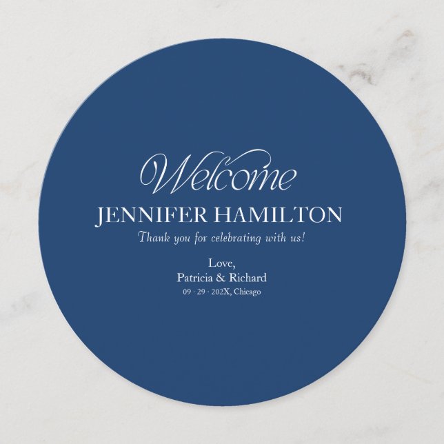 Circle Wedding Menu and Place Card With Guest Name (Front)