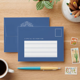 Circle white art leaves wedding blue envelope