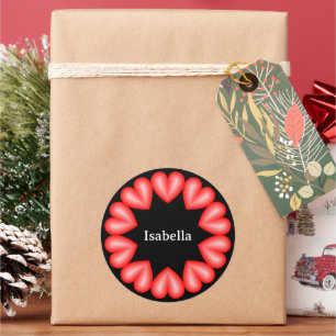 Circle with hearts and customizable name classic round sticker