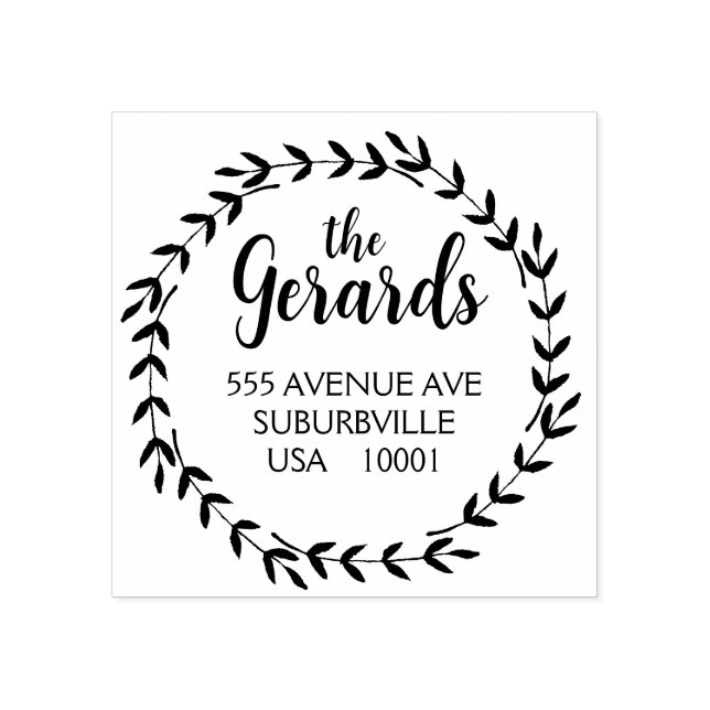 Circle Wreath Branches Custom Rubber Stamp (Imprint)