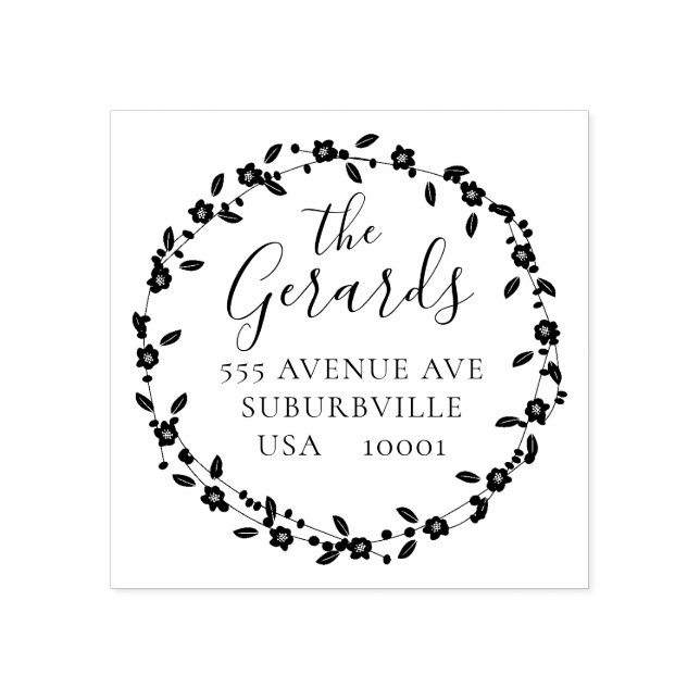 Circle Wreath Family Address Custom Rubber Stamp (Imprint)