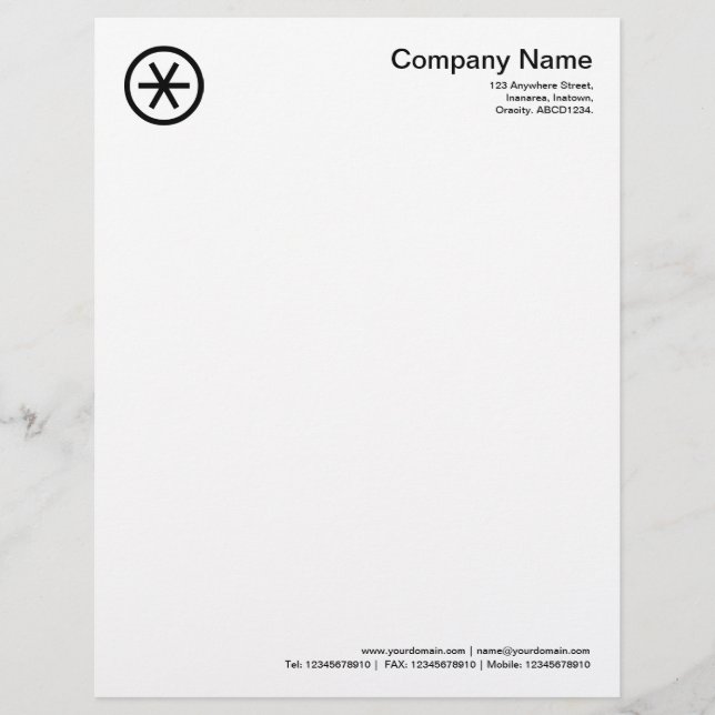 Circled Asterisk - Black Letterhead Template (Front)