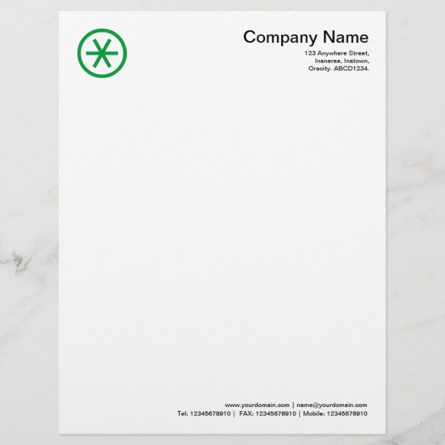 Circled Asterisk - Grass Green Personalized Letterhead (Front)