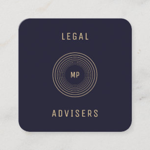 Circled monogram navy gold legal adviser services square business card