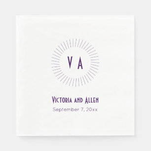 Circled Purple Monogram with Name and Date Wedding Napkin