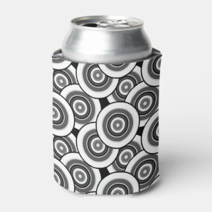 Circles and rings geometric black and white patter can cooler