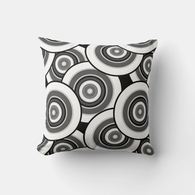 Circles and rings geometric black and white patter cushion (Front)