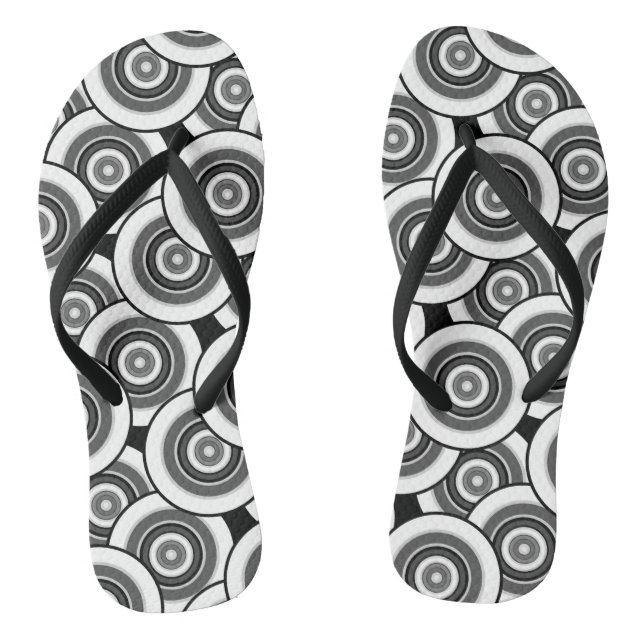 Circles and rings geometric black and white patter jandals (Footbed)