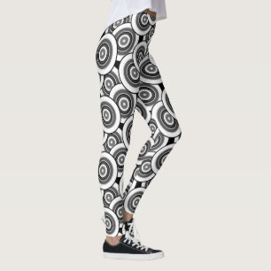 Circles and rings geometric black and white patter leggings