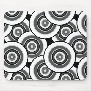 Circles and rings geometric black and white patter mouse pad