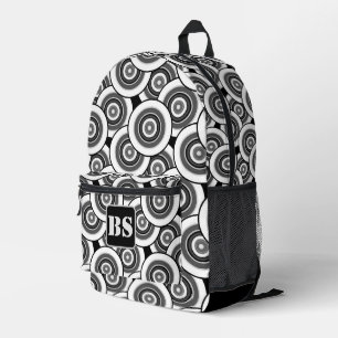 Circles and rings geometric black and white patter printed backpack