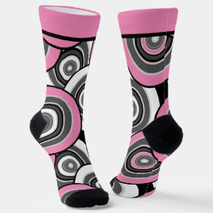 Circles and rings geometric black and white patter socks