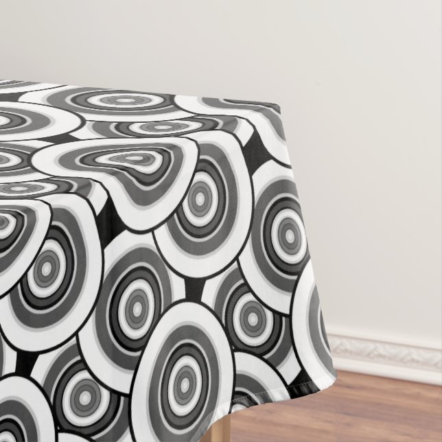 Circles and rings geometric black and white patter tablecloth (In Situ)