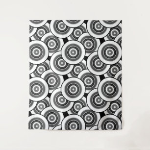 Circles and rings geometric black and white patter tapestry
