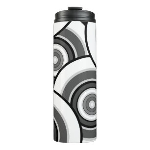 Circles and rings geometric black and white patter thermal tumbler