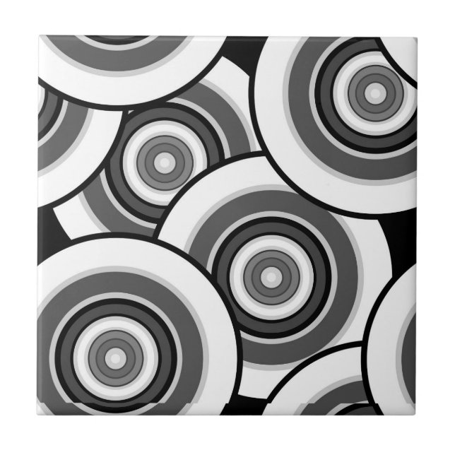 Circles and rings geometric black and white patter tile (Front)