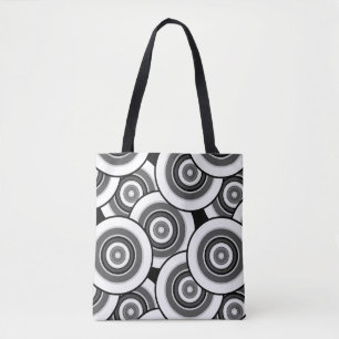 Circles and rings geometric black and white patter tote bag