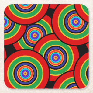 Circles and rings retro square paper coaster