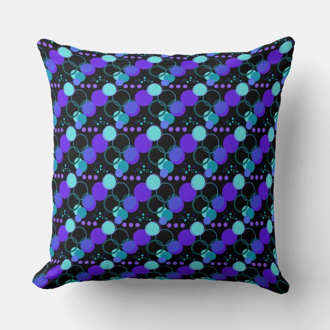 Circles and Round Shapes Pattern in Black Cushion (Front)