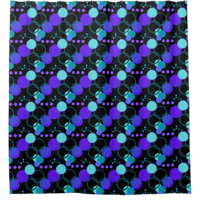Circles and Round Shapes Pattern in Black Shower Curtain (Front)