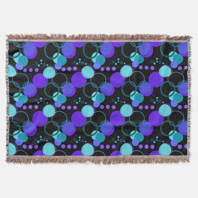 Circles and Round Shapes Pattern in Black Throw Blanket (Front)