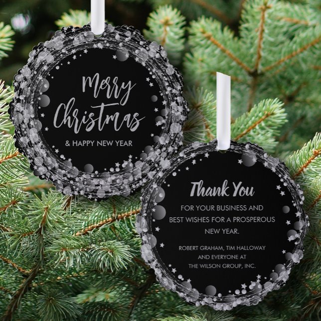 Circles and Stars on Black Business Thank You Tree Decoration Card (Creator Uploaded)