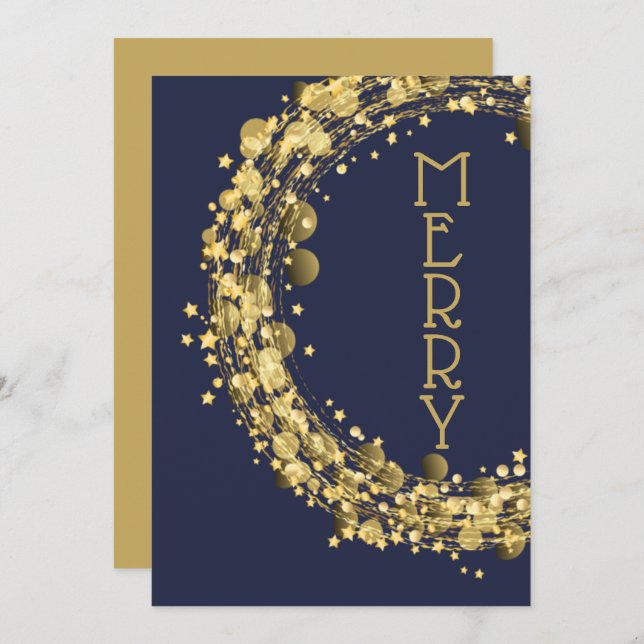 Circles and Stars on Navy Blue Holiday Card (Front/Back)