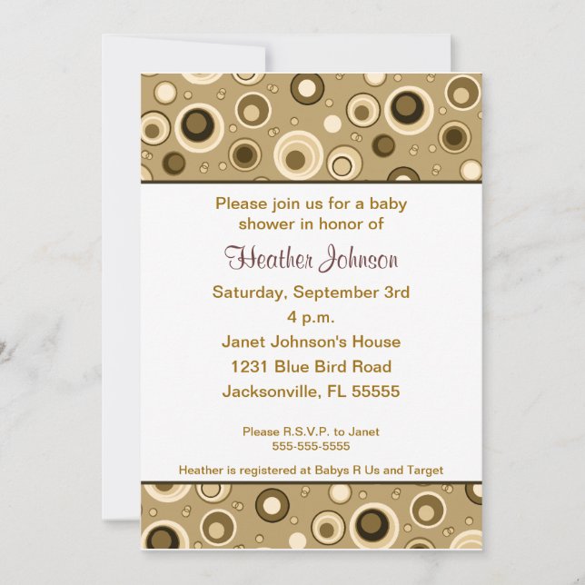 Circles Baby Shower - Brown Invitation (Front)