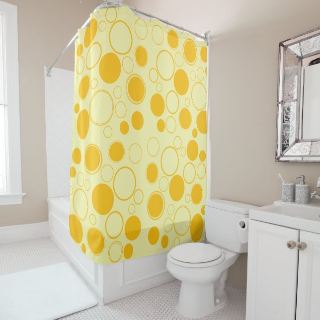 Circles, Bubbles, Yellow and Lemon Shower Curtain (In Situ)