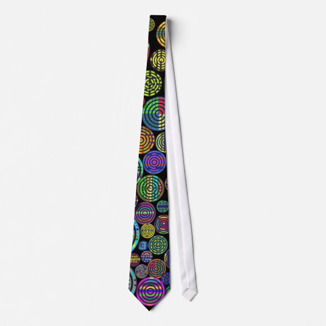 Circles Colourful Patterns on Black Tie (Front)