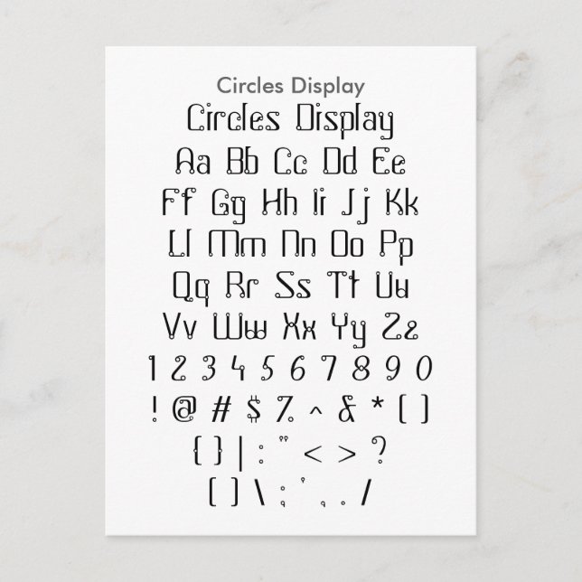 Circles Display - Zazzle Font Sampler Sheet Postcard (Front)