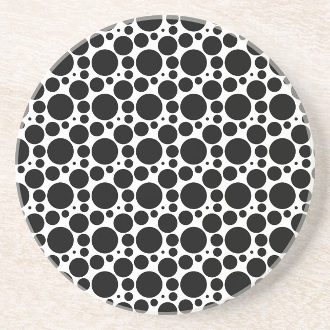 Circles & Dots in 7 Sizes: Repeating Black & White Coaster (Front)
