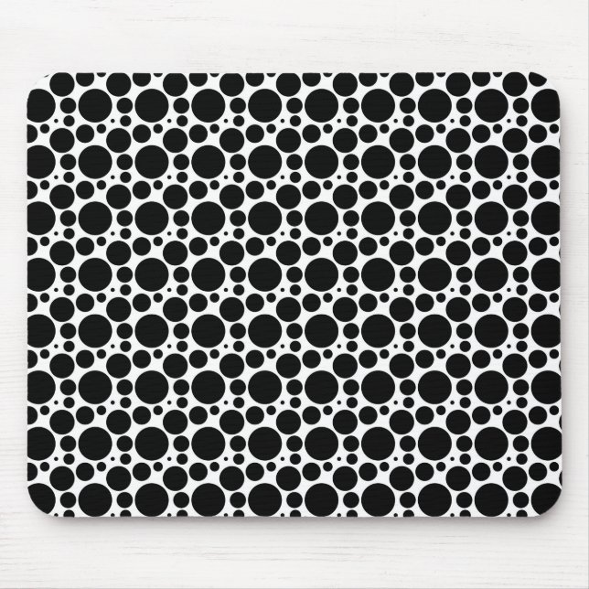 Circles & Dots in 7 Sizes: Repeating Black & White Mouse Pad (Front)