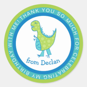 Circles Frame    Dino   Name Birthday Thank You Classic Round Sticker