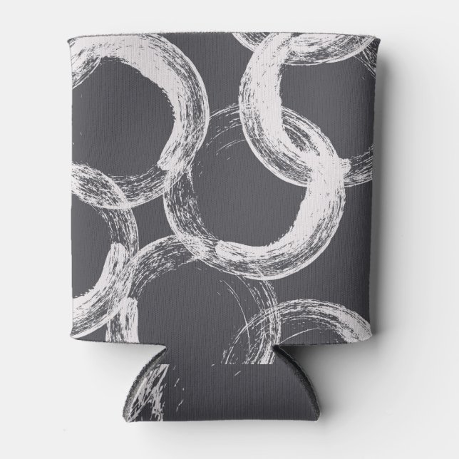 Circles Geometric Seamless Black Background Can Cooler (Front)