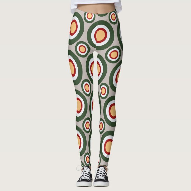 Circles Grey Green Minimal Pattern Leggings (Front)