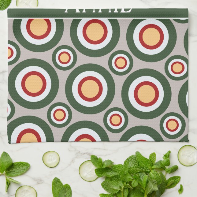 Circles Grey Green Minimal Pattern Tea Towel (Folded)
