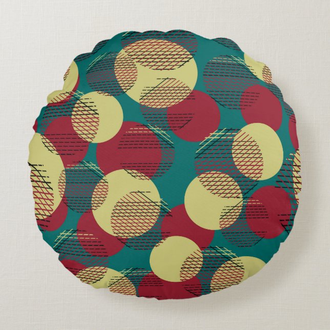 Circles Lines: Abstract Seamless Pattern Round Cushion (Front)