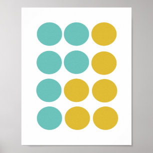 Circles, mid century modern mustard and teal poster