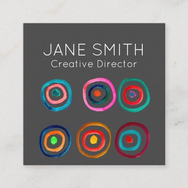 Circles modern colourful creative industry square business card (Front)