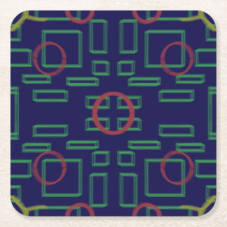 Circles on Blue Green Geometric Square Paper Coaster