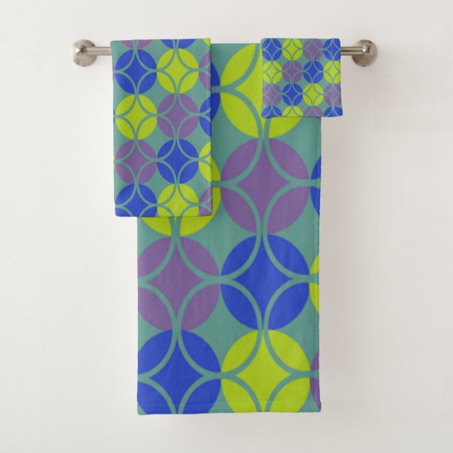 Circles on Circles - Blue, Green, Purple Bath Towel Set (Insitu)
