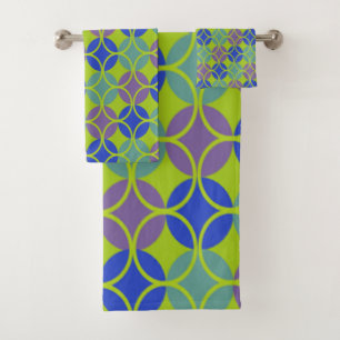 Circles on Circles - Blue, Purple, Green Bath Towel Set