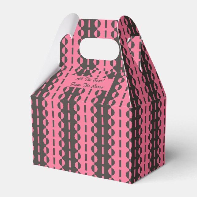 Circles on Stripes - Charcoal and Pink Gable Favour Box (Front Side)