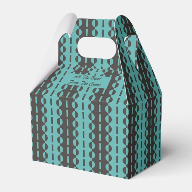 Circles on Stripes - Charcoal Blue Aqua Gable Favour Box (Front Side)